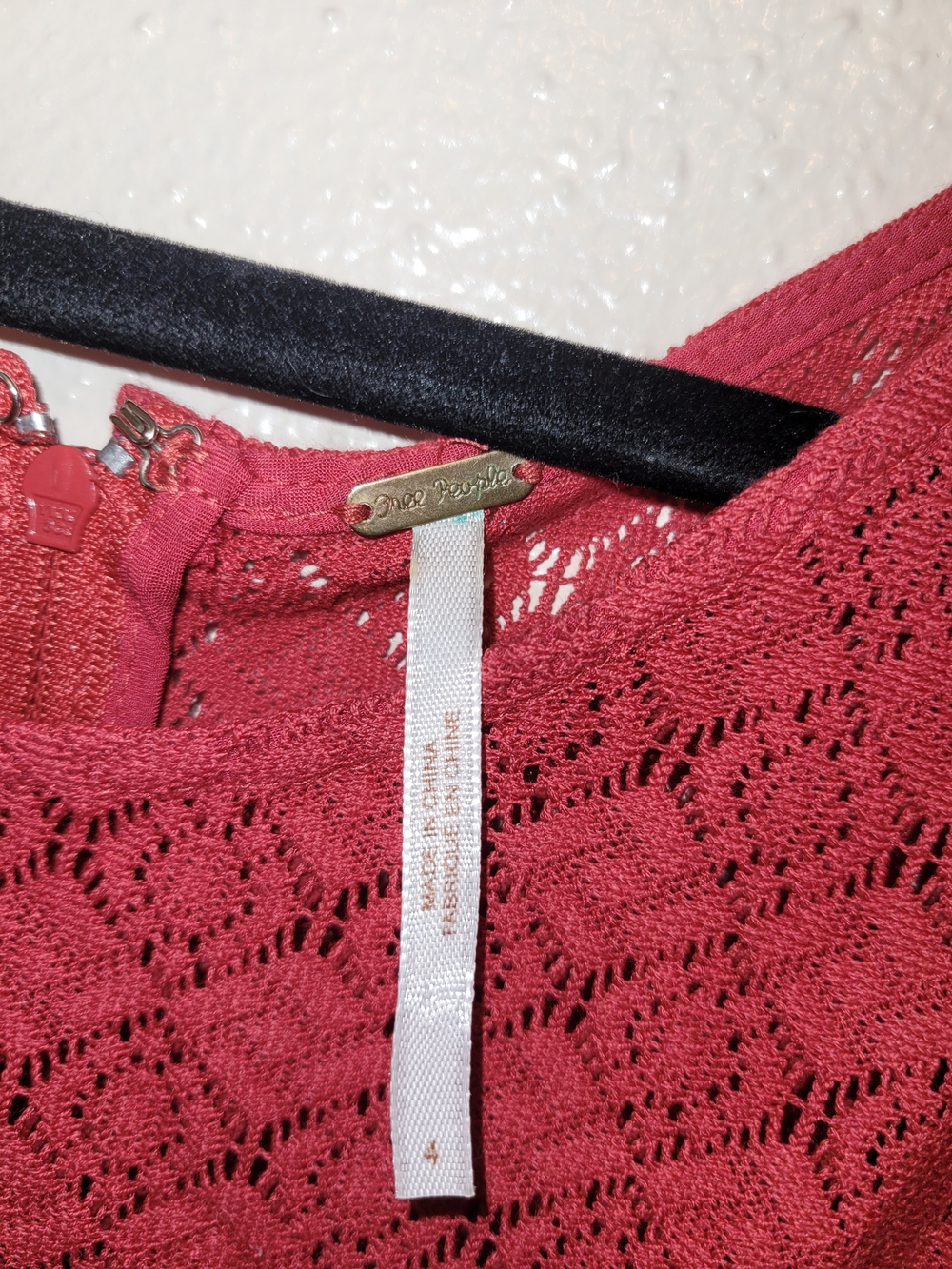 Free People Red Crochet Daisy Cut-Out Waist Dress Size 4 - Picture 4 of 7